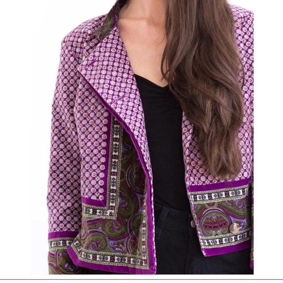 Isaac Mizrahi Jackets & Blazers - ISAAC MIZRAHI Purple Green VELVET Paisley Blazer Bohemian SUIT JACKET WOMENS M